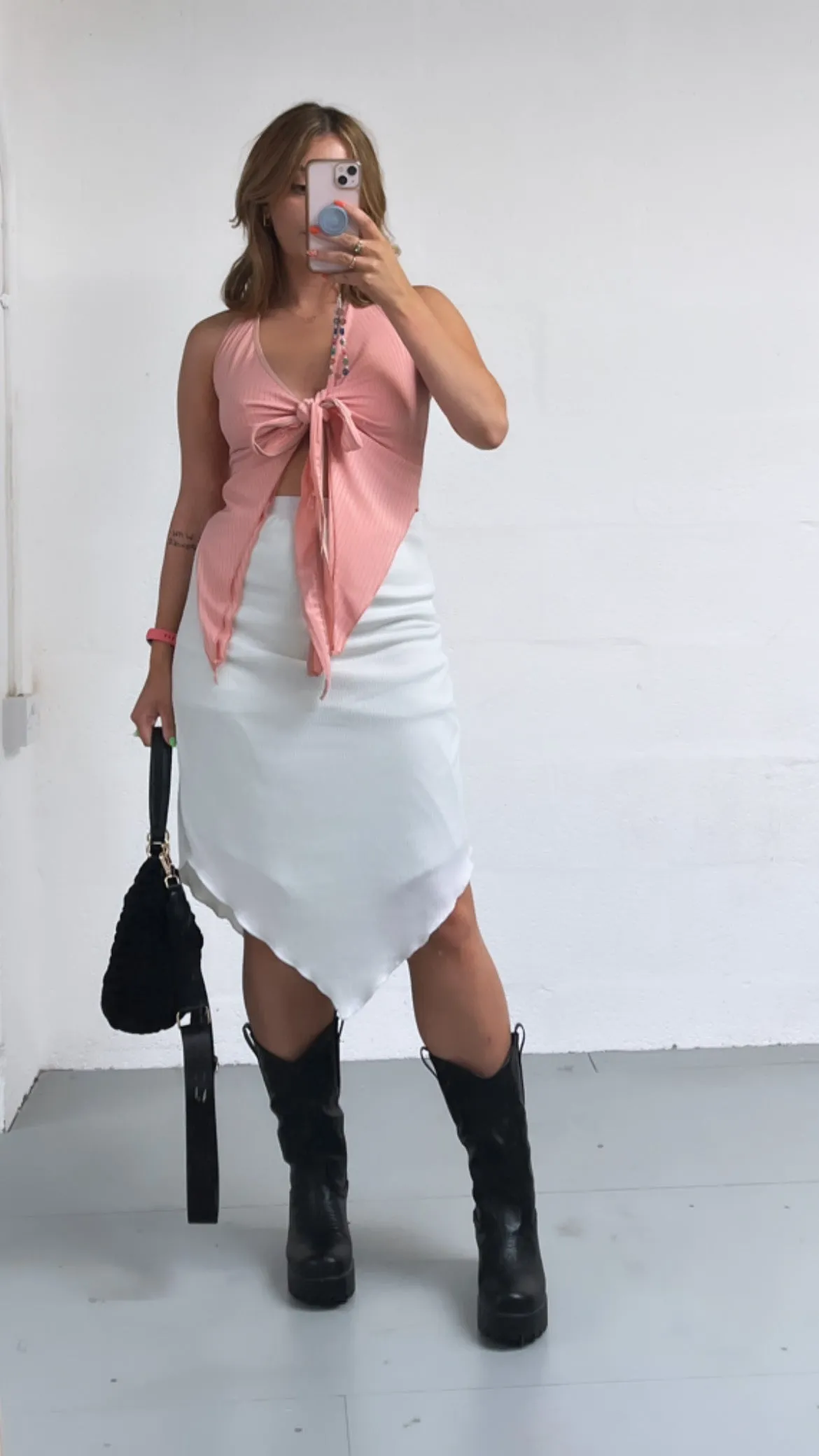 VIOLET/WHITE REVERSIBLE POINTED HEM SKIRT