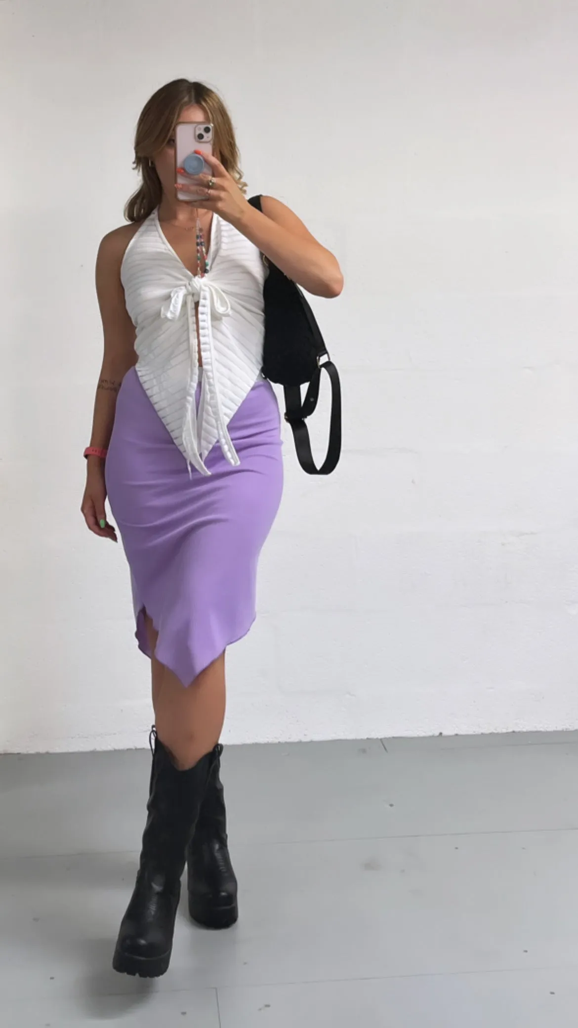 VIOLET/WHITE REVERSIBLE POINTED HEM SKIRT