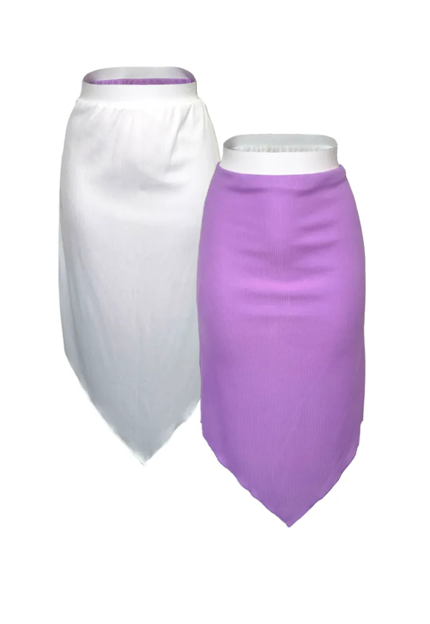 VIOLET/WHITE REVERSIBLE POINTED HEM SKIRT