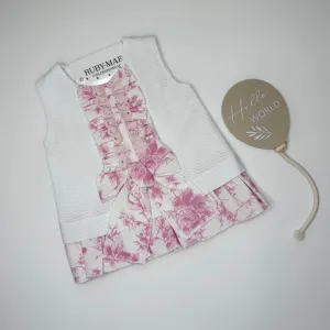 WeeMee White With Floral Detail Dress & Matching Bloomers - Isabella