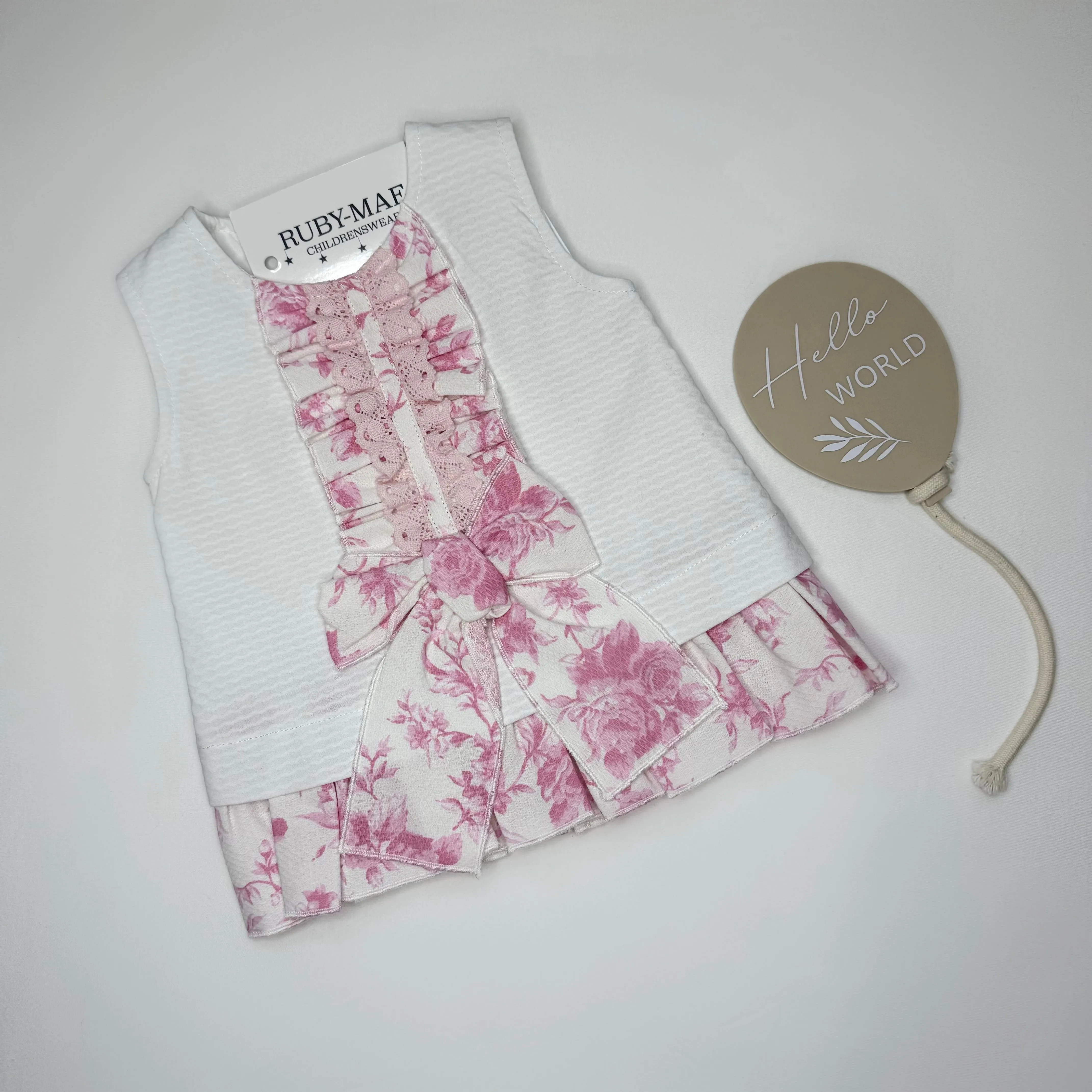 WeeMee White With Floral Detail Dress & Matching Bloomers - Isabella