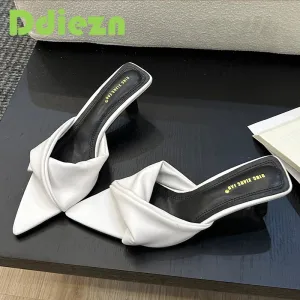 Women Outdoor Slippers High Heel Shoes 2024 Summer Footwear  Fashion Design Pointed Toe Ladies Slides Pumps Female Mules