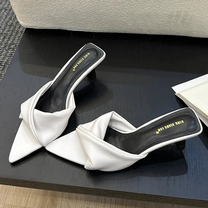 Women Outdoor Slippers High Heel Shoes 2024 Summer Footwear  Fashion Design Pointed Toe Ladies Slides Pumps Female Mules