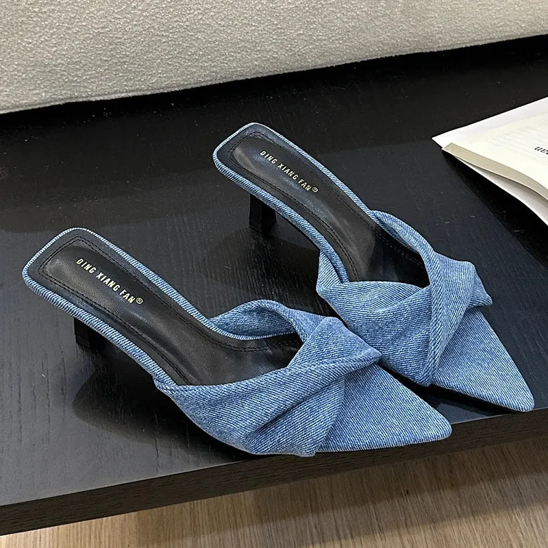 Women Outdoor Slippers High Heel Shoes 2024 Summer Footwear  Fashion Design Pointed Toe Ladies Slides Pumps Female Mules