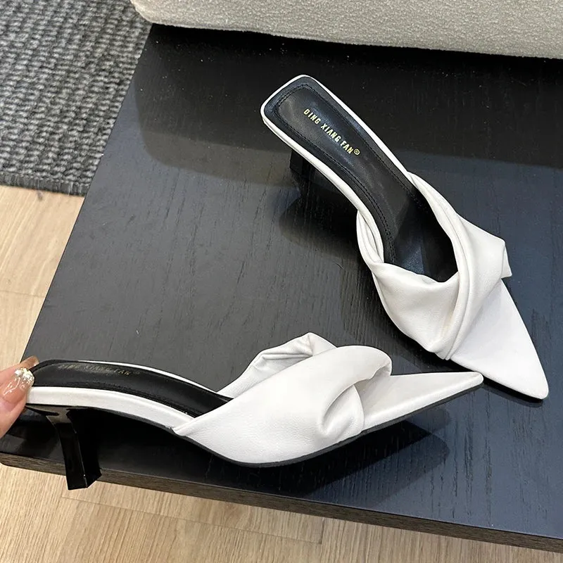 Women Outdoor Slippers High Heel Shoes 2024 Summer Footwear  Fashion Design Pointed Toe Ladies Slides Pumps Female Mules