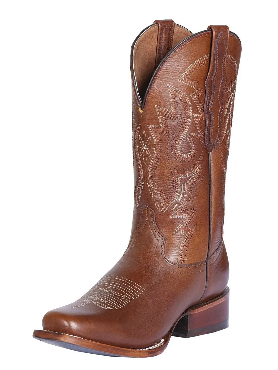 Women's Genuine Leather Flower Embroidered Cowgirl Boots 'Centenario' Honey Color 124926