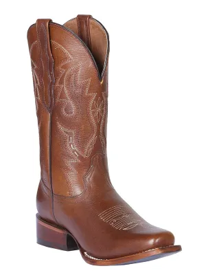 Women's Genuine Leather Flower Embroidered Cowgirl Boots 'Centenario' Honey Color 124926