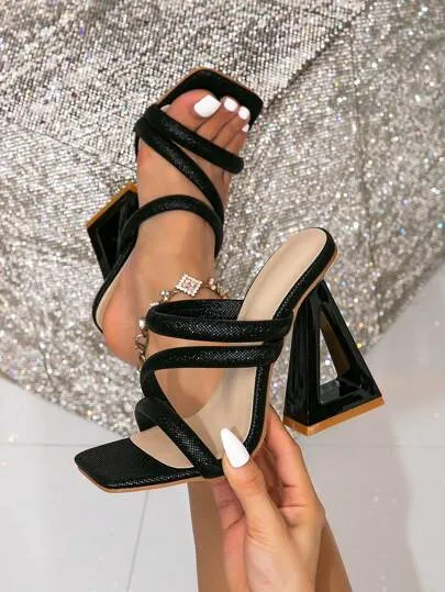 Women's High-Heeled Sandals, New Summer Comfortable And Versatile Women's Mules, Elegant And Fashionable Outdoor Golden Party Beach Wear Slippers With Square Toe