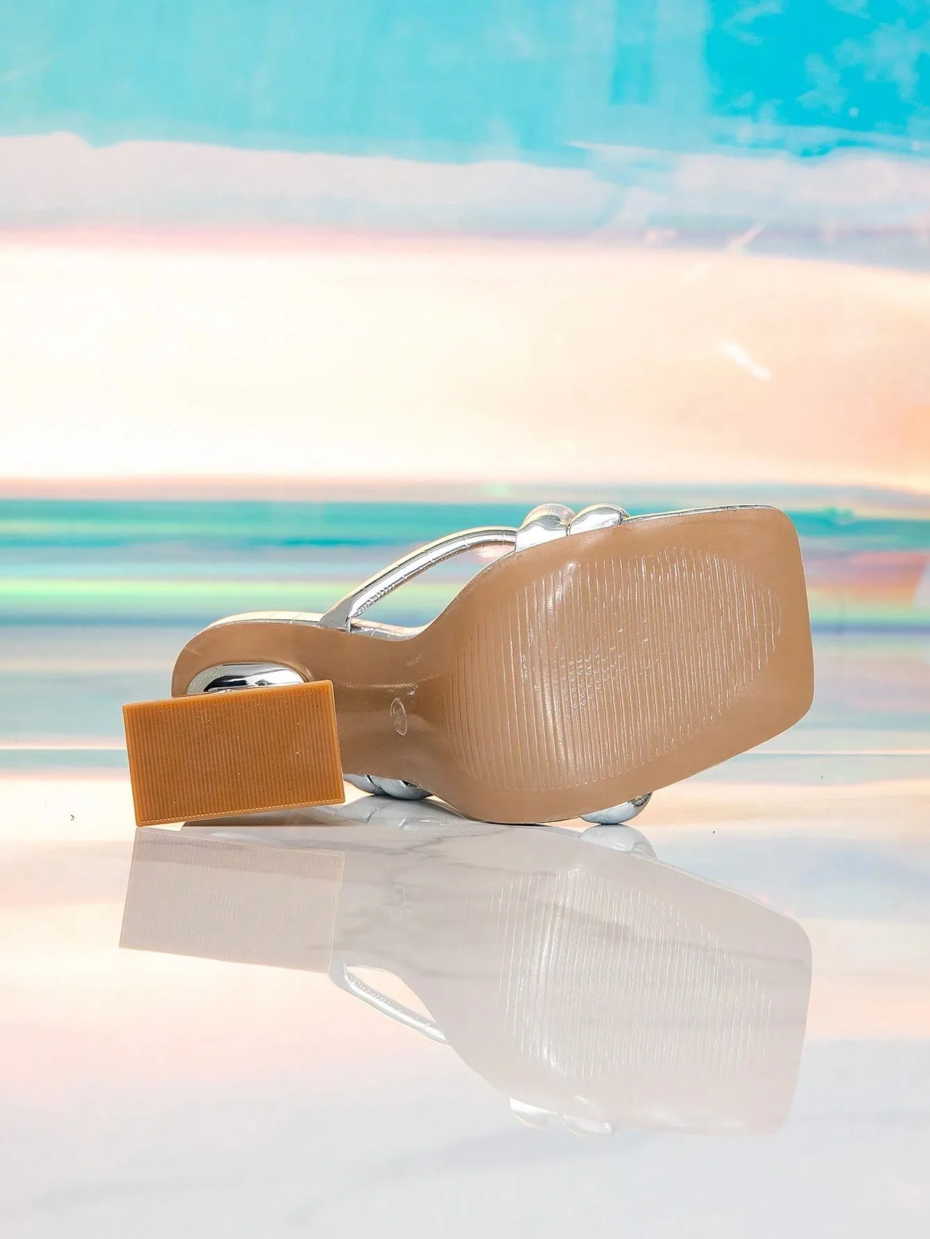 Women's High-Heeled Sandals, New Summer Comfortable And Versatile Women's Mules, Elegant And Fashionable Outdoor Golden Party Beach Wear Slippers With Square Toe