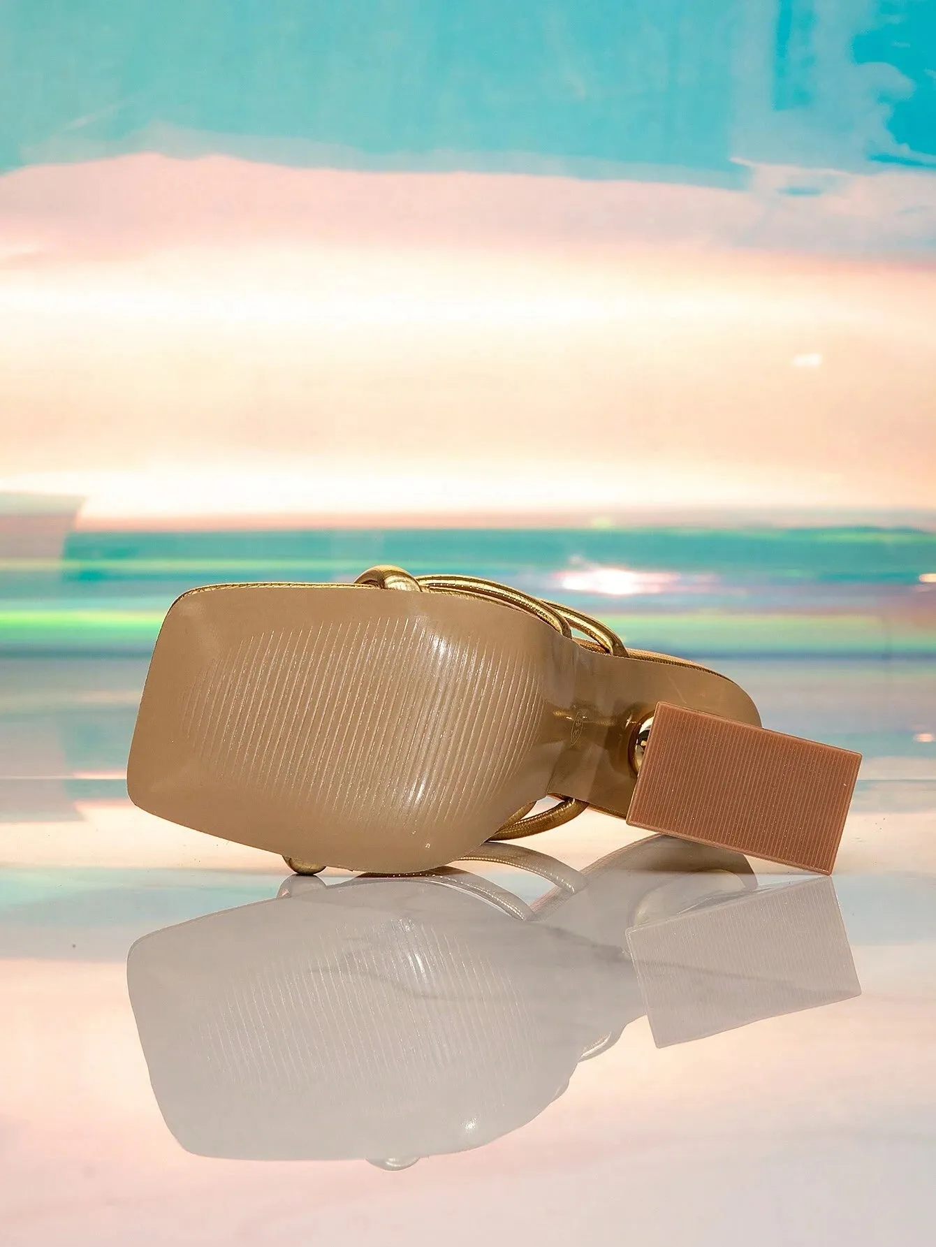 Women's High-Heeled Sandals, New Summer Comfortable And Versatile Women's Mules, Elegant And Fashionable Outdoor Golden Party Beach Wear Slippers With Square Toe