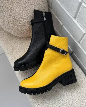 Women's Patchwork Leather Boots with Muffin Soles