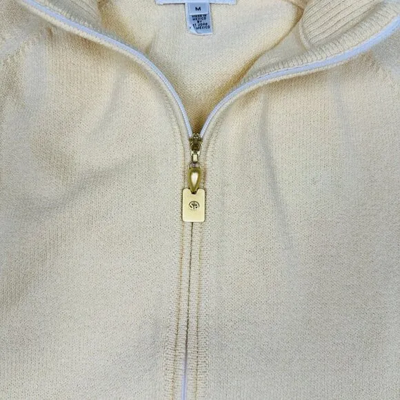 Y2K St John Sport Sz M Cardigan Tank Set Top Twin Cream Quiet Luxury Wool Blend‎