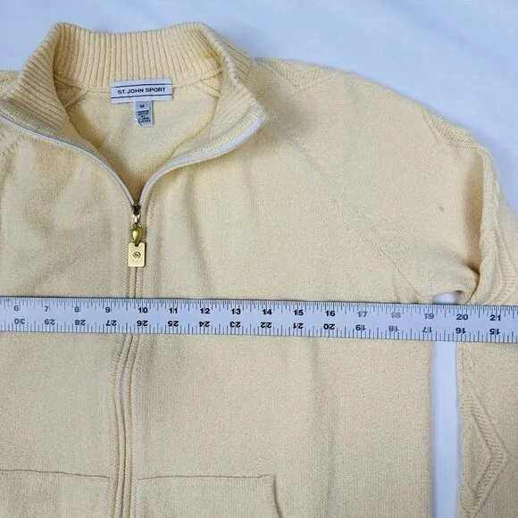 Y2K St John Sport Sz M Cardigan Tank Set Top Twin Cream Quiet Luxury Wool Blend‎