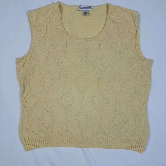 Y2K St John Sport Sz M Cardigan Tank Set Top Twin Cream Quiet Luxury Wool Blend‎