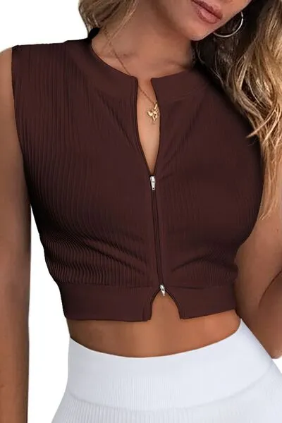 Zip Up Active Tank- Chocolate